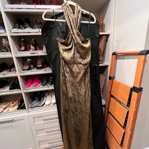 Never worn Veronica Beard Gold Maxi Gown with Halter Neckline for Cocktail